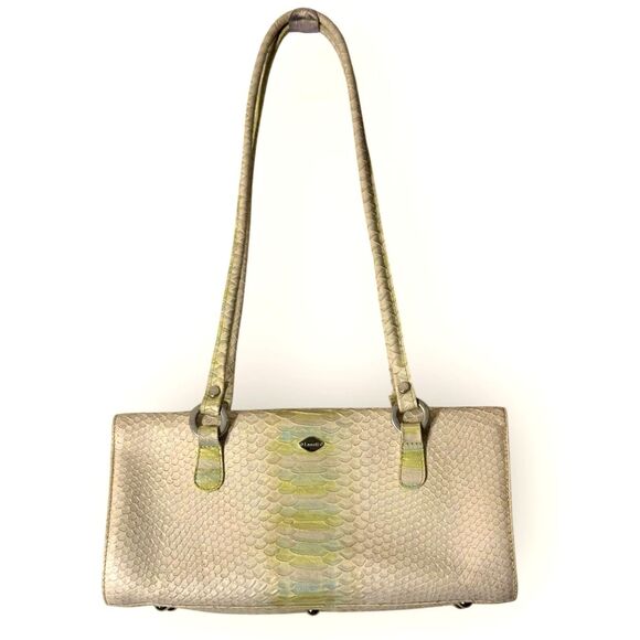 I SANTI Vintage Shoulder Bag Italy Leather Iridescent Cream Python Embossed - Picture 1 of 15